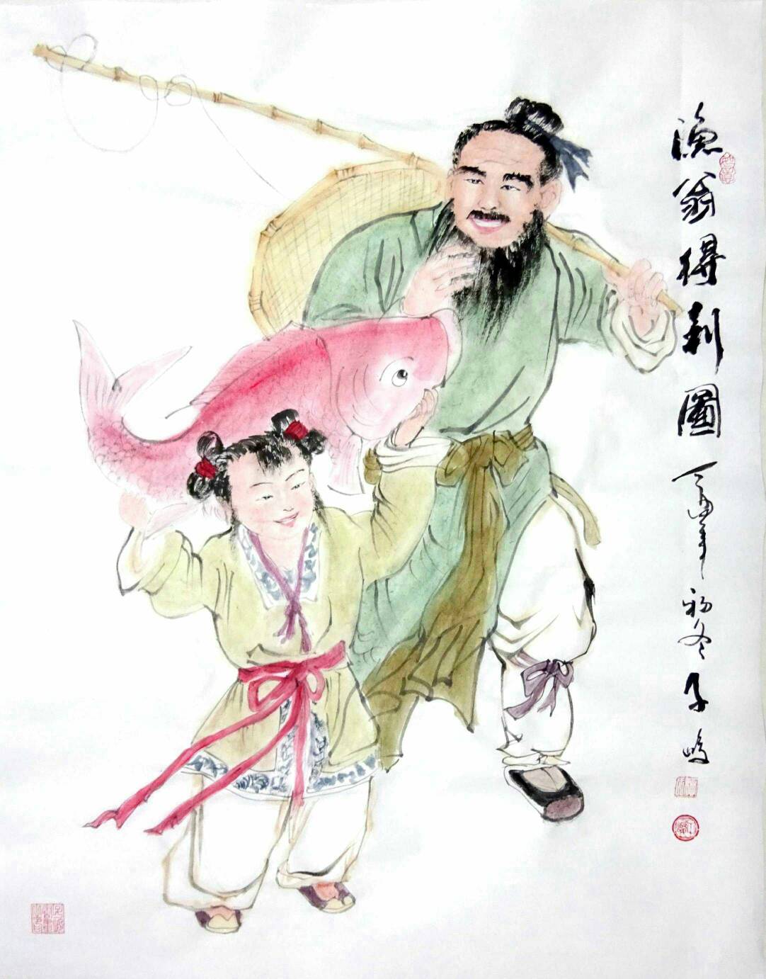 柳子峻人物画作品《渔翁得利图》
