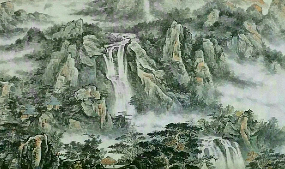 丁六五山水画作品《庐山览胜图》