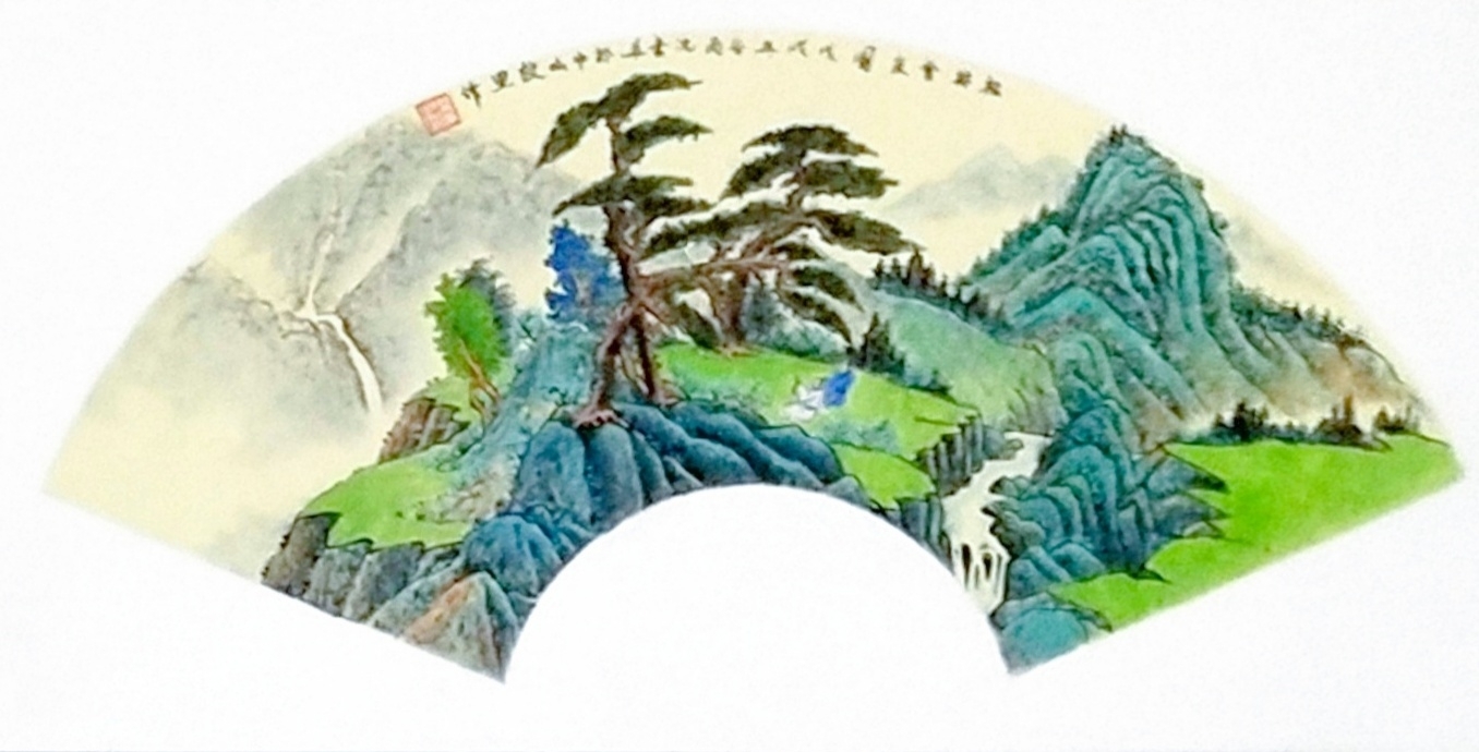 《卡纸扇面镜片国画山水小品》