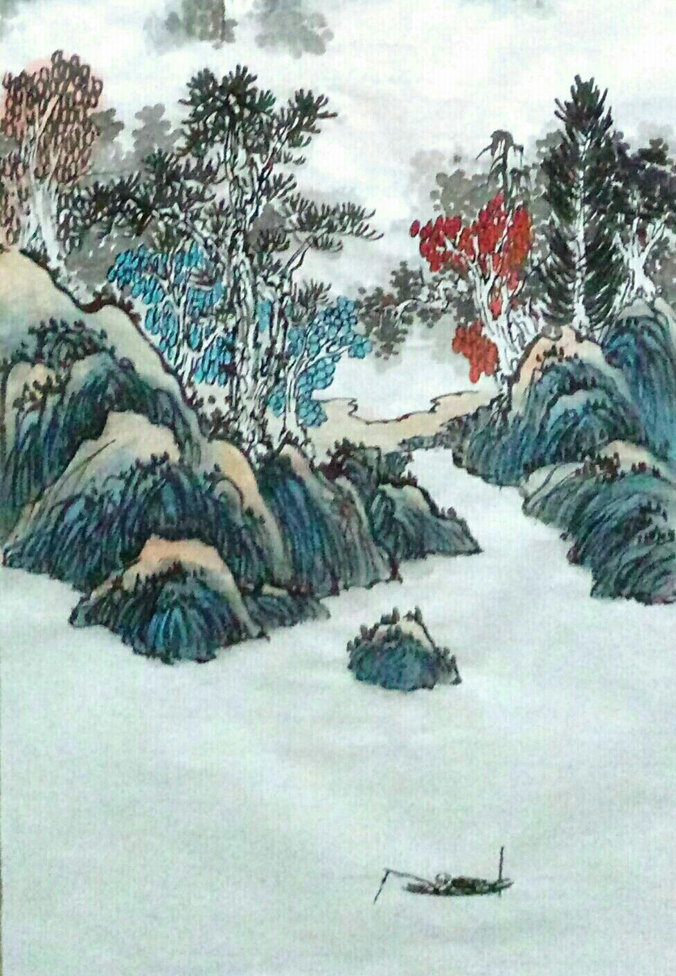 姚永丰山水画作品《水墨山水-原创诗词国画》