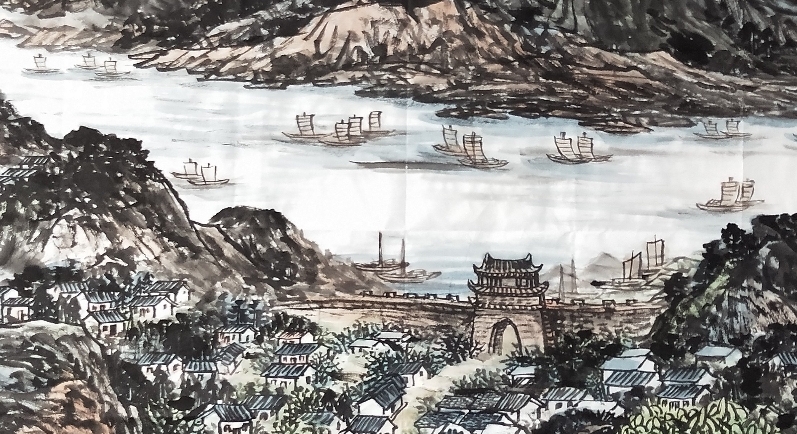 穆海峰山水画作品《长安八景之咸阳古渡》