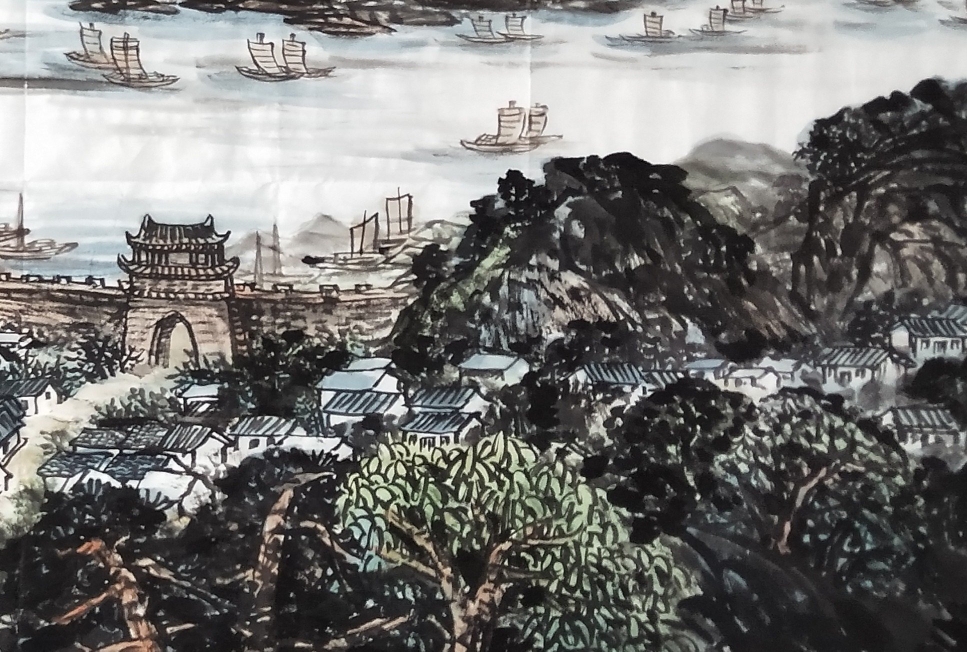 穆海峰山水画作品《长安八景之咸阳古渡》