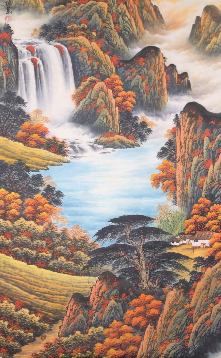 小猪逮逮山水画《财源广进》