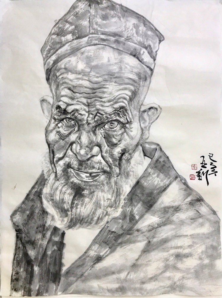 焦亚新人物画《新疆的维族老人》