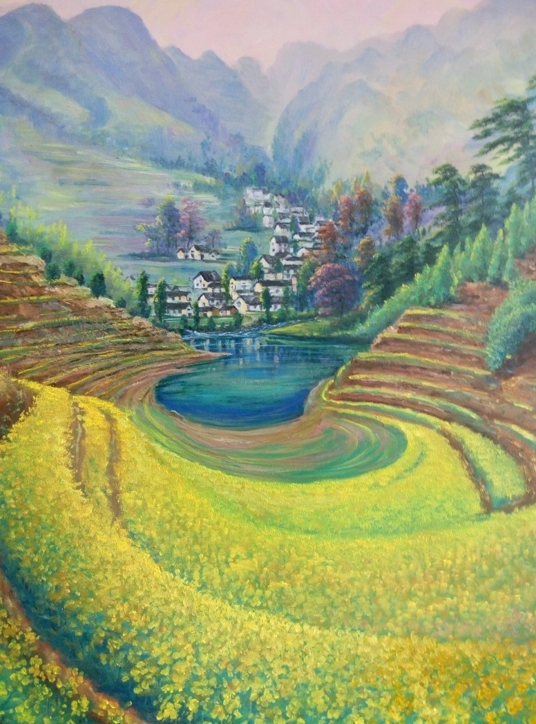 王家声风景画作品《山村早春》