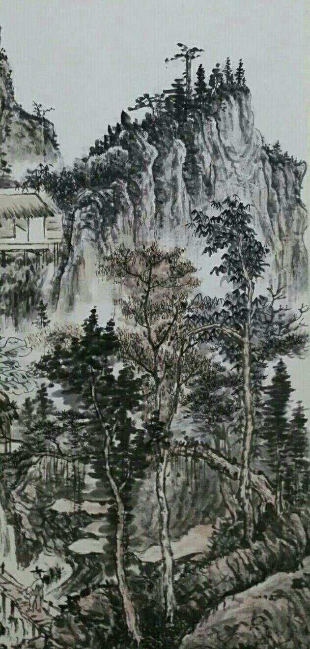龙成彬山水画作品《溪山秋雨图》