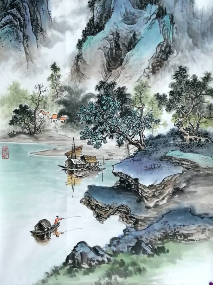 李文君山水画作品《轻舟已过万重山》