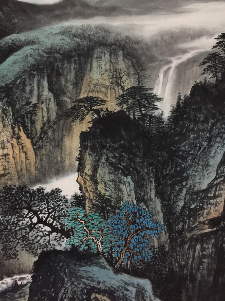 荣小松山水画《碧山雨过净无尘》