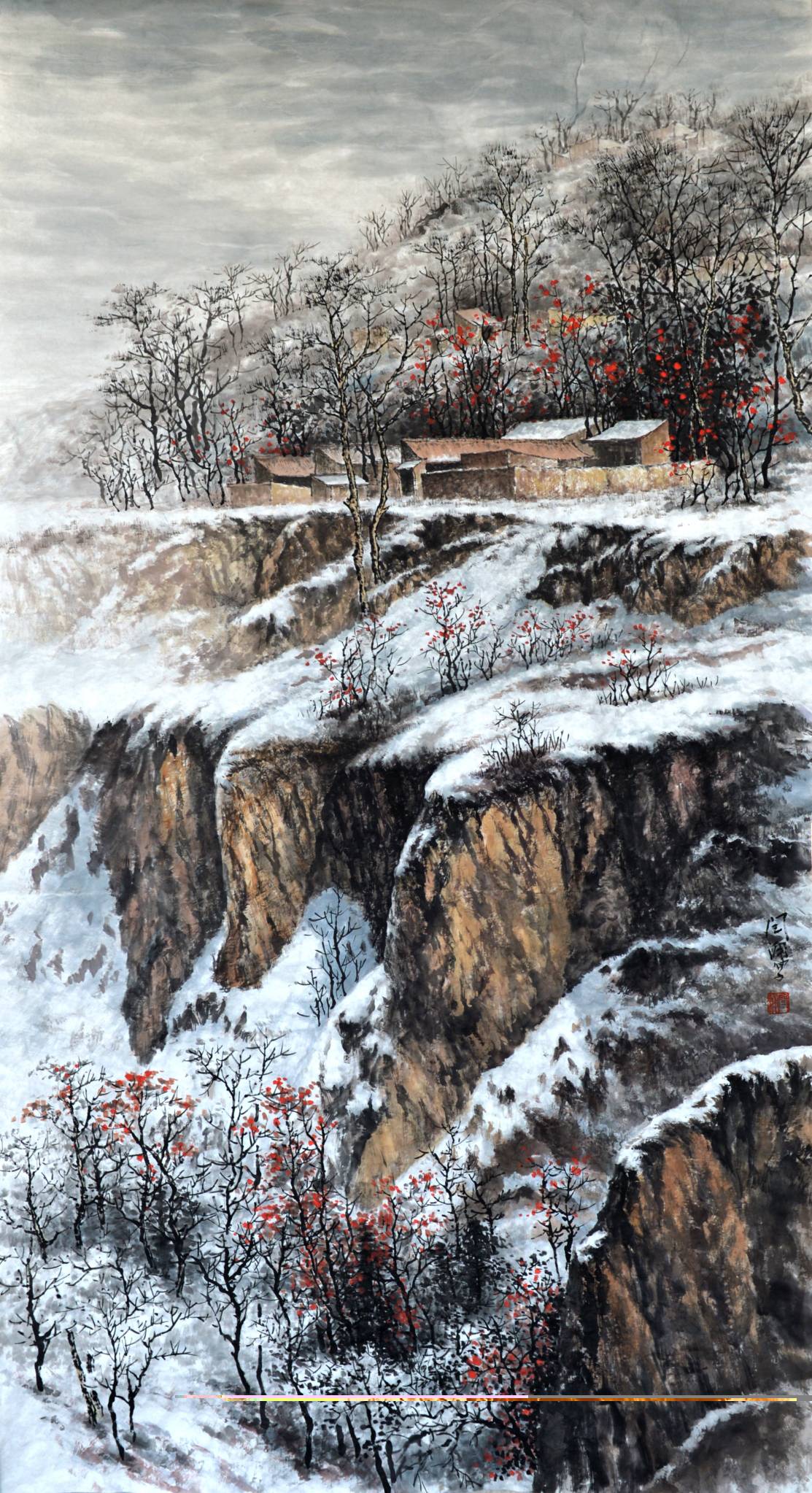 闫勇山水画作品《手绘原创精品放漏山水雪景孤品》