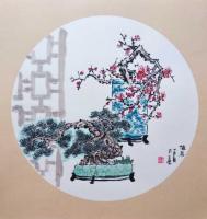 陕西省美术家协会会员 王东山水画作品《花卉玄關已装裱好的白板纸》