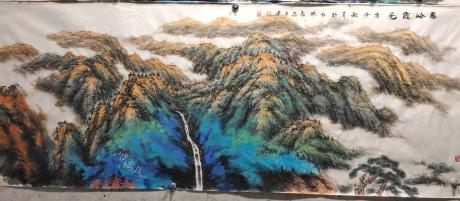放漏精品青绿重彩院副院长特惠作品客厅重彩山水画12平尺