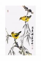 天津市美术家协会会员 贠世保花鸟画作品《翠柳鸣春》