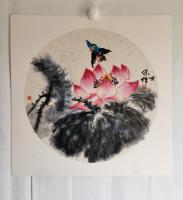 天津市美术家协会会员 贠世保花鸟画作品《荷花镜心》