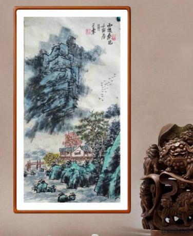 职业画家画院副院长特惠精品山水玄关画6734CM纯手工绘制宣纸画心包邮