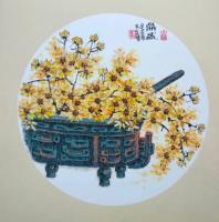 陕西省美术家协会会员 王东花鸟画作品《放漏精品工笔重彩花卉鼎盛已装裱好的白板纸》