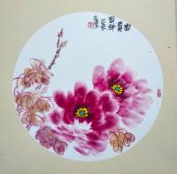 陕西省美术家协会会员 王东花鸟画作品《放漏精品花卉重彩牡丹大富贵已装裱好的白板纸》