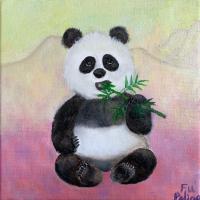 职业艺术家 付搏动物画作品《吃竹子》