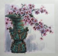 陕西省美术家协会会员 王东花鸟画作品《鼎盛已装裱好的白板纸》