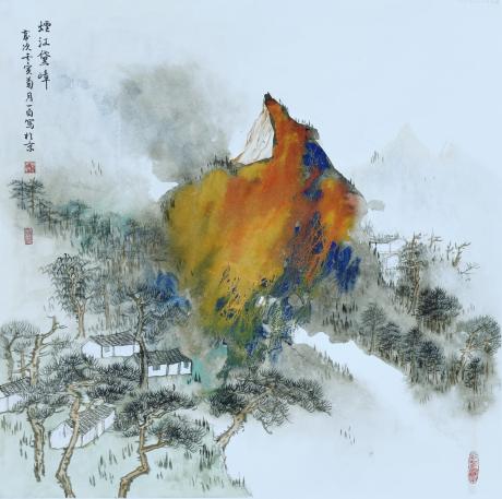 斗方泼墨山水
