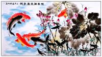 江苏省美术家协会会员 高晓林花鸟画作品《大六尺幅荷花鲤鱼图一一和气满堂尽有余一一3735》
