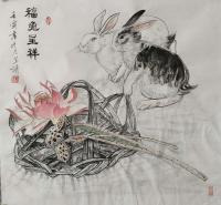 艺术家 刘学清花鸟画作品《福兔呈祥》