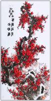 江苏省美术家协会会员 高晓林花鸟画作品《四尺红梅一一红梅迎春报吉祥一一3851》