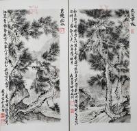 中国美术家协会会员 李致臣山水画作品《泉石啸傲苍龙出水一对》