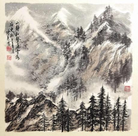 冰雪山水斗方