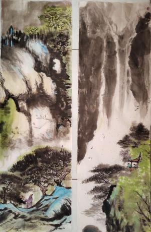 山水条幅一对每幅20厘米宽89厘米长