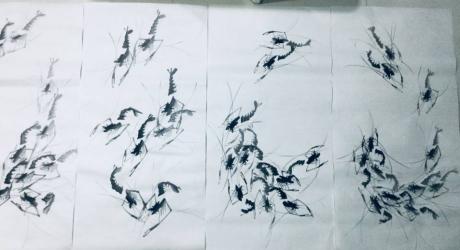 清虾四条屏