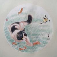 陕西省美术家协会会员 马新荣动物画作品《工笔画猫趣图》
