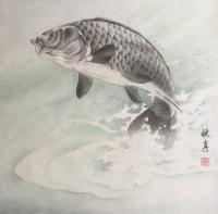 洛阳市美术家协会会员 王惠珍动物画作品《跃龙门》