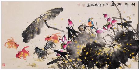 四尺荷花鹭鸶一一和气满堂一一4936