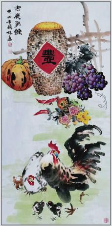 四尺中堂玄关画吉庆有余一一4525