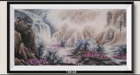 河南省美术家协会会员 胡源智花鸟画作品《山峰元宝组成元宝聚宝盆造型v瀑布流下聚成平湖财不外流v日进斗金八方来财事事如意富贵满堂好运连连蒸蒸日》