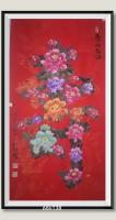 河南省美术家协会会员 胡源智花鸟画作品《大红宣纸上金粉画龙凤v龙凤上画牡丹寿v国礼书画家胡源智画》