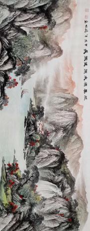 小六尺水墨淡彩厅堂山水一一顺风顺水源远流长一一4982