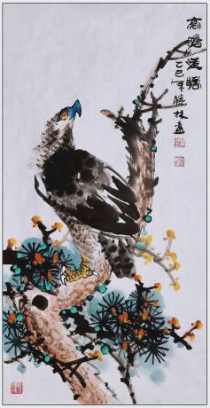 三尺中堂玄关松鹰图一一高瞻远瞩一一5059