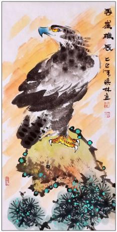 三尺中堂玄关雄鹰图一一云崖雄风一一5060