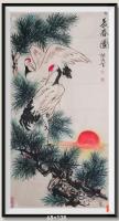 画原创作品v旭日东昇松鹤长寿v雌鹤含情低头享受着雄鹤展翅的呵护v八方来财好运连连