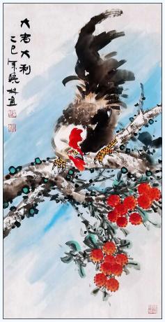 三尺中堂玄关画一一大吉大利一一5135