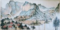职业艺术家 谢秋告山水画作品《依山傍水小山村》