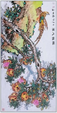 四尺厅堂石榴图一一榴榴大顺一一5190