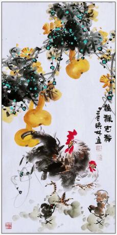 三尺中堂玄关画一一福禄吉祥一一5248