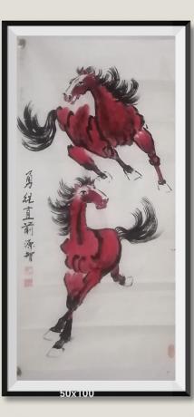 国家出邮票汗血宝马硃砂红画带给人好运日进斗金八方来财好运连连勇往直前当代100强书画名家胡源智作品v