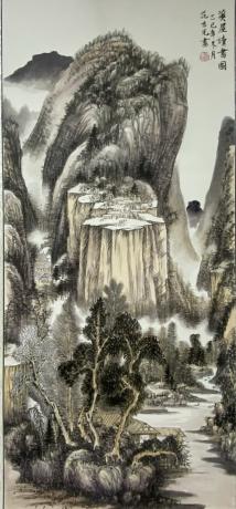 山水画溪屋读书图已装裱