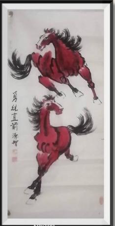 硃砂紅画汗血宝马古传硃砂红能给人带来好运日进斗金八方来财好运连连国家出邮票当代100强书画家胡源智作