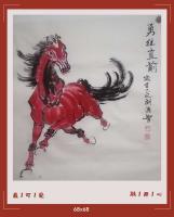 硃砂红画汗血宝马给人带来好运日进斗金八方来财好运连连勇往直前当代100强书画名家胡源智作品