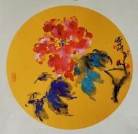 广东省青年美术家协会会员 卢泽鸿花鸟画作品《一枝独秀金圆卡板》