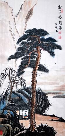 松下吟诗图